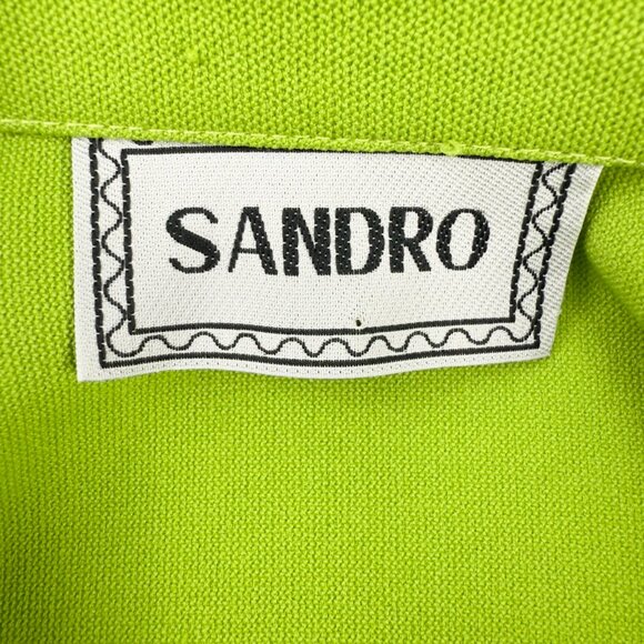 SANDRO Made in France Lace-Up Collared Long Sleeve Lime Green Top Blouse US 6 - Picture 8 of 9